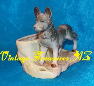 Image for Akita OR German Shepherd Hand-painted Figural Animal Planter Vintage ca Pre-1970s Japan <b><span style='color:red'>*****PRIORITY MAIL SHIPPING INCLUDED – DOMESTIC ORDERS ONLY!*****</span></b><span style='color:purple'>